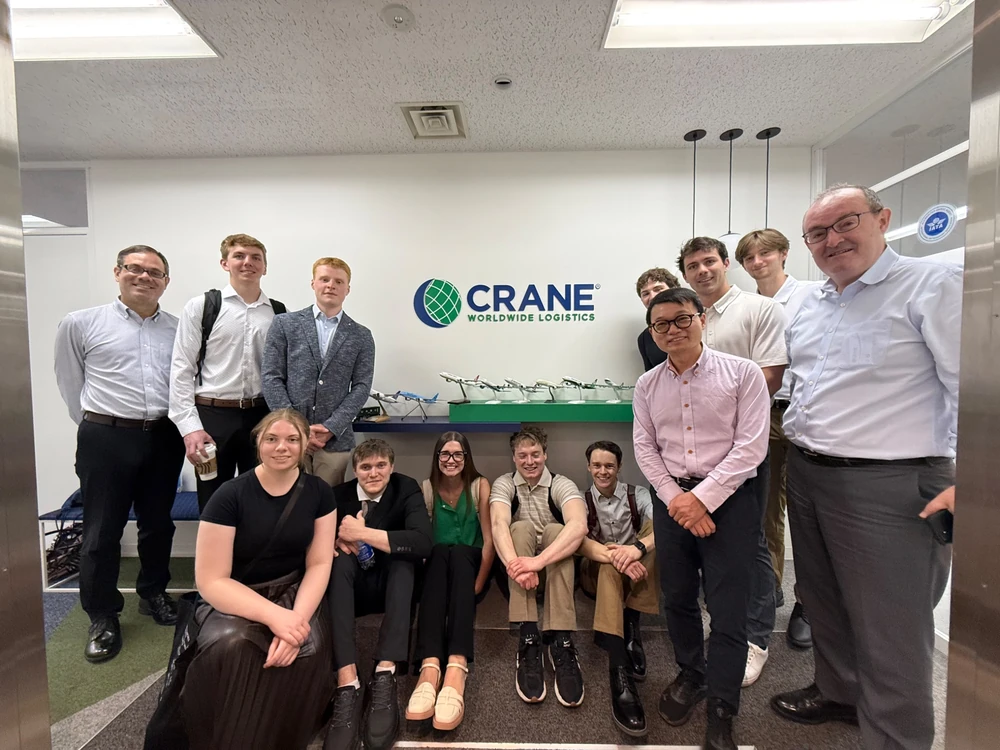Students during a company visit at Crane Worldwide Logistics in Japan