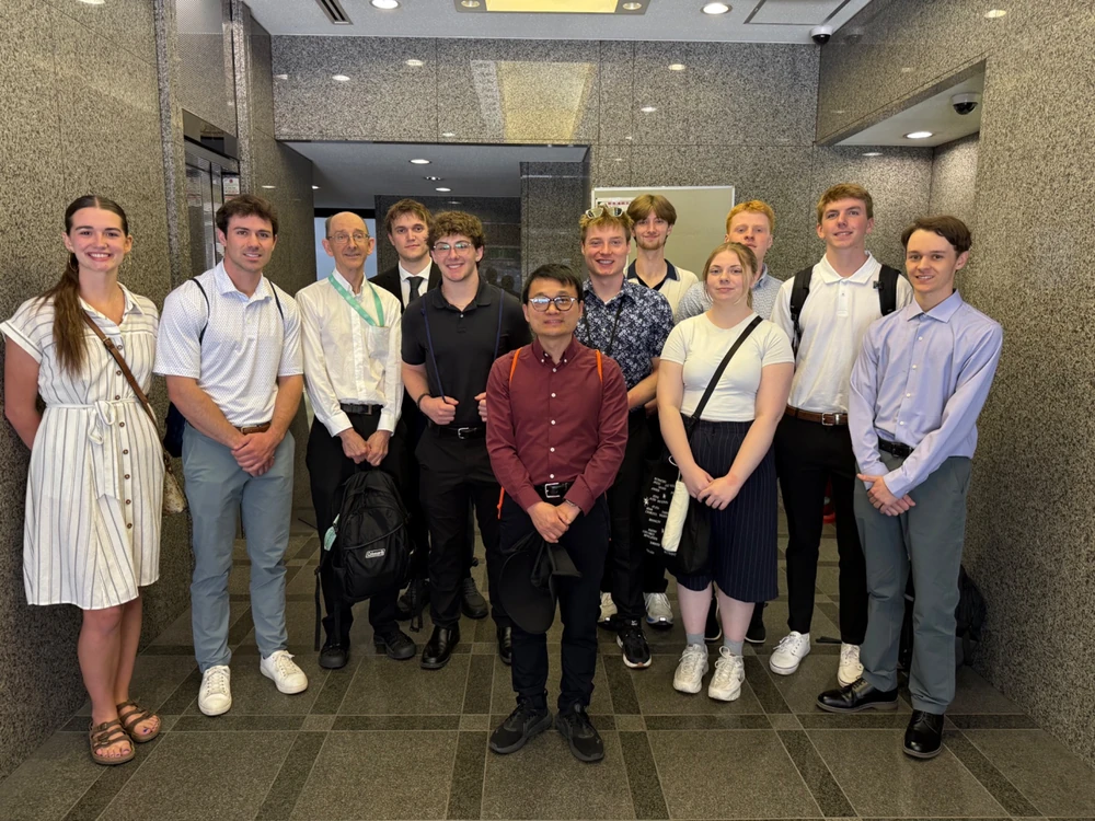 Students with Dr. William Baber after an academic session on Japanese industry, technology, and culture